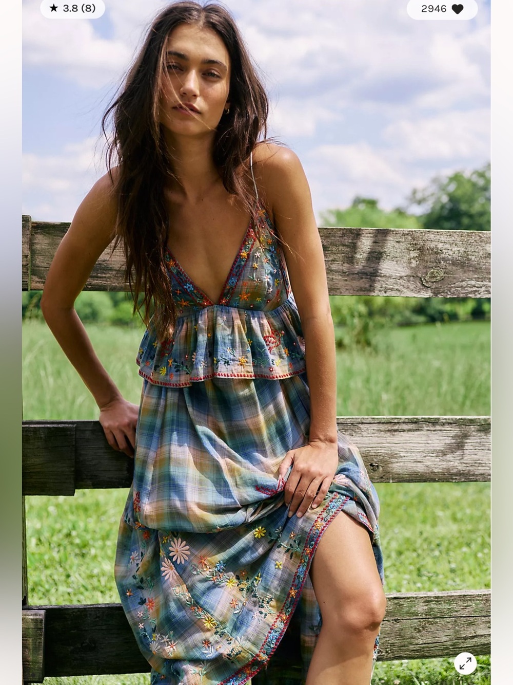 Free People Songs Of Summer Embroidered Plaid Peplum Maxi Dress L